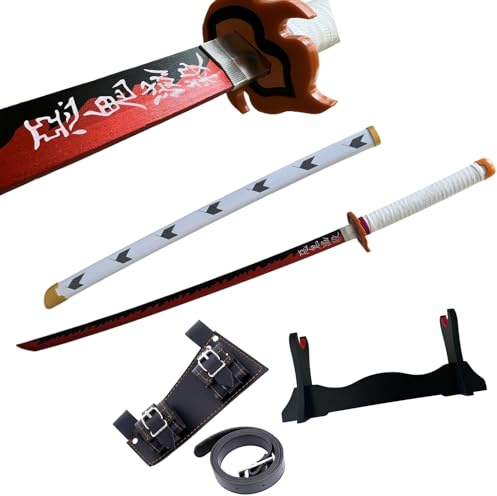 Dfdvye Cosplay-animesvärd - demondödarsvärd 100 cm med svärdstativ och bälte, katana-replika av svärd, perfekt för cosplay, anime, originaltextur, scenframträdande och som present