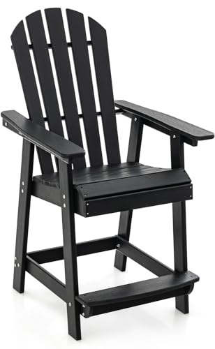 COSTWAY Hög Adirondack-stol med fotstöd, väderbeständig barstol av HDPE, balkongstol med armstöd, utomhus adirondack-stol för trädgård, terrass (svart)