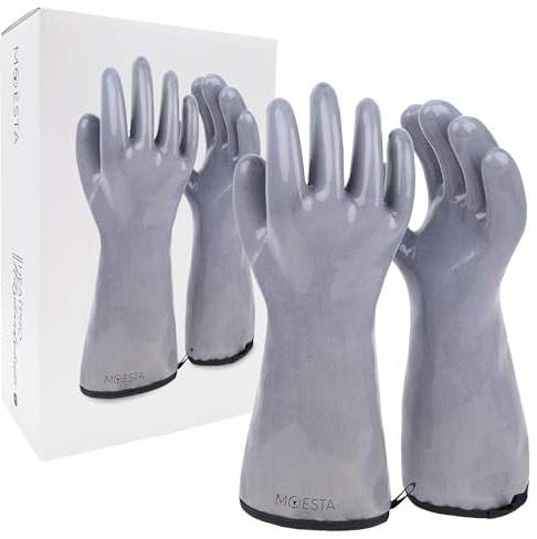 MOESTA BBQ EST. 2012 Moesta BBQ 20004 HeatPro Gloves - Guante para barbacoa de horno de silicona, resistente al calor hasta 250 °C, lavable - M 8 gris