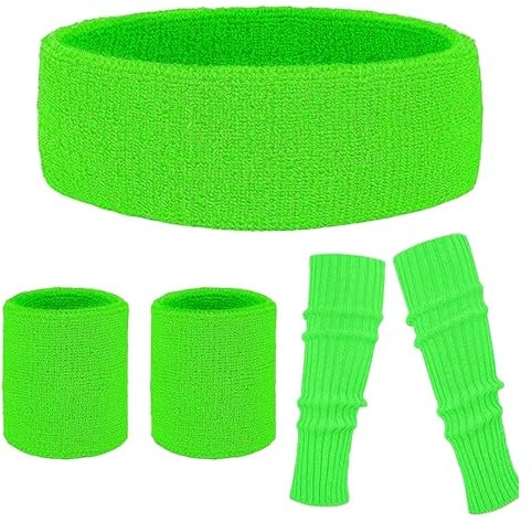 Neon Beinstulpen Set | Retro Beinstulpen Neon Kit | Athletic Schweißbänder für Themen-Discos, 80er Jahre Partys, Beinstulpen, Laufen Neon Beinstulpen, Yoga Neons Beinstulpen Set, leuchtend grün, Refer