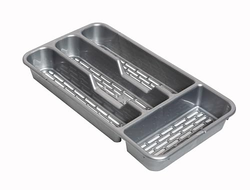 BRICOMIRAS Range-couverts pour tiroir avec 4 ou 5 compartiments avec trous, sans BPA, passe au lave-vaisselle, séparateurs de tiroirs pour cuisine 32 cm (gris, 4 compartiments)