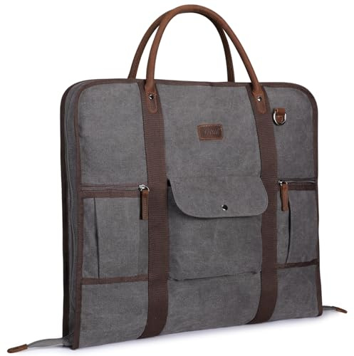 S-ZONE Herren Kleidersack Anzugtasche Canvas Echtleder Trim Kleidertasche für Reisen Kurzurlaub Geschäftsreisen Aufbewahrung