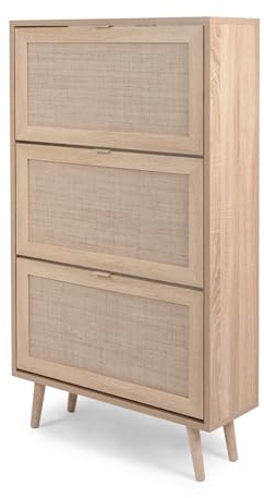 Furn.Design Schuhkipper in Eiche Sonoma mit Bast - Optik, Schuhkipper skandinavisch, Schuhkommode für Flur und Garderobe, 70 x 125 cm Niran