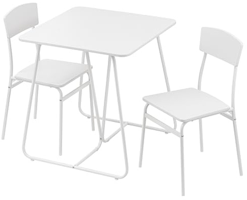 Baroni Home Set Tavolo Quadrato da Pranzo con 2 Sedie, Design Moderno, Leggero, per Interni ed Esterni, Sala da Pranzo, Ristorante, In MDF e Acciaio, Montaggio Facile, Bianco