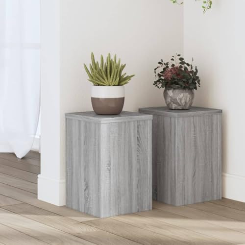 Homgoday Pflanzenständer 2 STK. Blumenständer, Dekosäule für Pflanzen, Blumenhocker Blumensäule Blumentisch Blumentopfhalter Bestelltisch Grau Sonoma 20x20x30 cm Holzwerkstoff