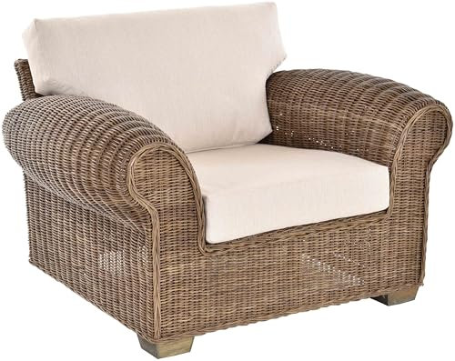 Krines Home Wohnzimmersessel Chester Lounge Rattansessel Wohnzimmer Natur Rattan Sessel (Grau Natur-Rund)