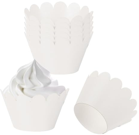 PATIKIL Cupcake Wrappers Paper, 50 Pack Baking Cups Standard Wave Decoration for Anniversary Birthday Weddings Parties, White