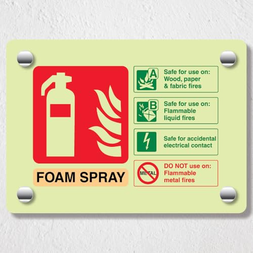 V Safety Foam Spray Electrical ID Feuerlöscher, leuchtet im Dunkeln, Acrylschild, Querformat, 150 x 100 mm, langlebig, bruchsicher
