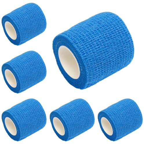 LJFEA 6 Rotoli Benda Elastica Coesiva Bendaggio, Elastica Garza Autoadesiva Bende Sport Nastro Salvapelle per Le Dita, Mani, Piedi Adesiva Fasciatura 2.5cm x 4.5m (Blu)