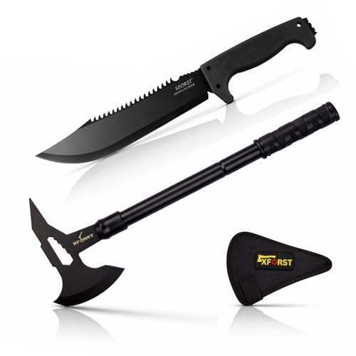 Xforst Ascia Accetta X-TM2 + Coltello X-Mrec da giardino outdoor di alta qualità. Con impugnatura antiscivolo in gomma e lama fissa.