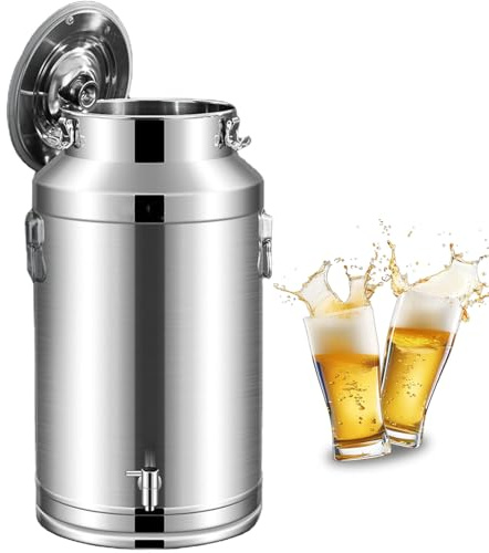 Contenitore per liquidi in acciaio inox con coperchio sigillato in silicone e rubinetto per conservare in modo sicuro latte, vino e olio