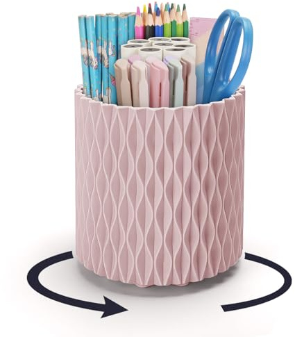 Stifte Organizer,Stilvoller Rhombus-Schreibtisch Organizer mit 360° Drehfunktion,Stiftehalter mit 5 Fächern als Schreibtisch Organizer Kinder für Büro, Schule,Zuhause und Kunstbedarf(Dunkelrosa)