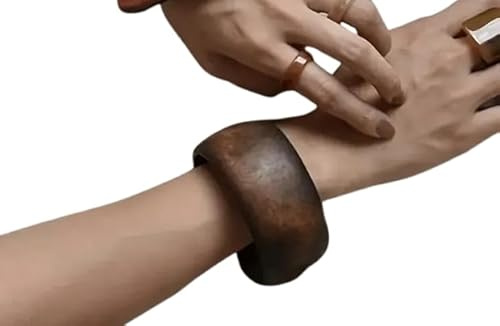 Generisch Holz Armreif Damen Dunkelbraun – Breiter Bangle aus Echtem Naturholz – Asai Bolivien Boho Ethno Tribal Schmuck