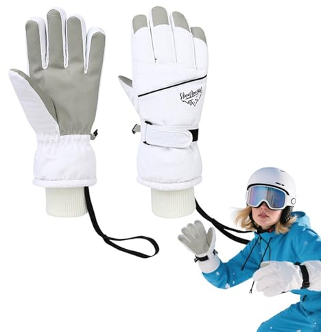 Ski Gloves for Women – Waterproof Winter Gloves with Touchscreen Design, Thermal Glove Fleece Lined, Adjustable Buckle & Anti-Loss Clips, Winter Warm Glove for Skiing, Cycling & Outdoor Sports