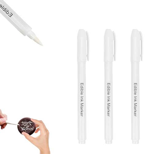 3 pcs White Edible Markers, Double Tips White Food Coloring Pens with Fine & Thick Tip, Fondant Decorating Pen Safe Food Drawing Tool for Creative Family Bonding, Professional Cake Design (white, 01)