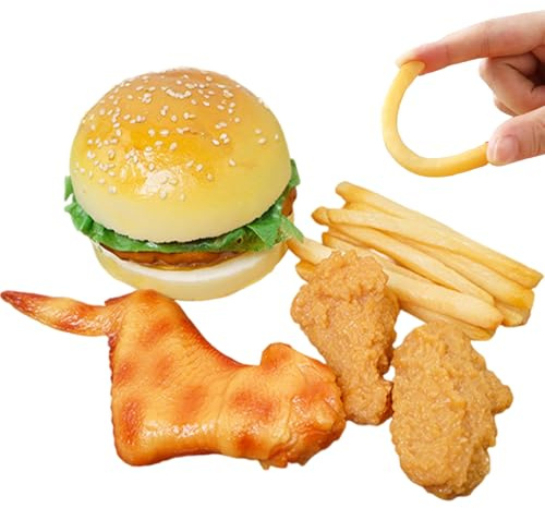 AZIDWERYQ 1 Set realistisches Spiellebensmittel, künstliches Plastiklebensmittel, einschließlich Hamburger, Brathähnchen, Pommes Frites für Halloween-Dekorationen, Display-Requisiten aus Kunststoff