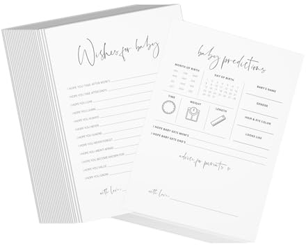 50 PCS Baby Prediction Cards, Elegant Prediction Advice Cards, Paper Baby Shower Game with Wishes and Advice for Shower Party Guests (White)