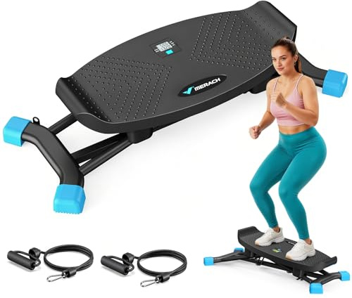 MERACH Twist Board med display, balanstavla på sidan med 2 motståndsband, upp till 136 kg, för sidorörelser, rehabilitering och koordination, hemmagym, nybörjare – svart