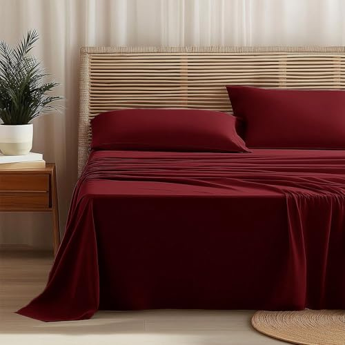 Homebliss Juego de Sabanas 160x190 - Sábanas de Microfibra Suave y Transpirable - Juego Sábanas 4 Piezas - sabanas bajeras 160x190/200, Encimera 200x240,2 Funda de Almohada 50x80 CM - Burdeos