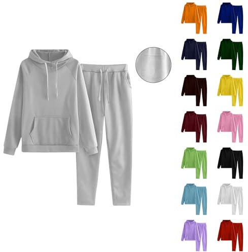 Damkläder 2-delat set vardagligt, träningsoverall för damer set Storbritannien – komfort pullover huvtröjor träningsdräkter höst vardagskläder set med huva tröja och joggingbyxor med fickor, Orange, M