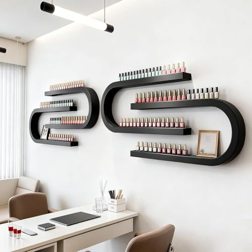 Estante de esmalte de uñas para pared, organizador de esmalte de uñas, estante de metal, estante montado en la pared, estante de exhibición de ajustes de uñas, estante de almacenamiento en forma de U
