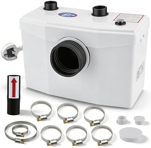 Broyeur Sanitaire, 600W Pompe de Relevage Eaux Sanitaires, Usées 240L/min, Verticale de 8m, avec Entrées d'Eau pour Convient aux Pompes de Toilettes Domestiques, Baignoires, Douches, Éviers