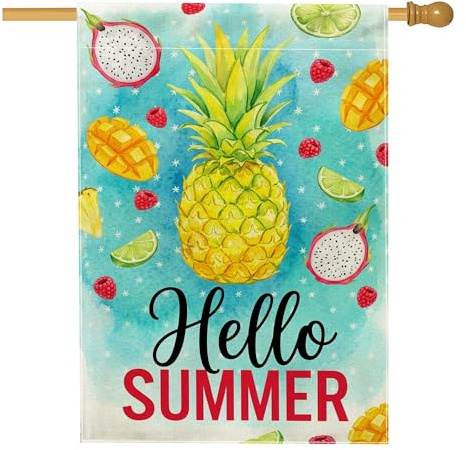 Bandiera per la casa con ananas, estate tropicale lime, lampone giallo estivo su entrambi i lati, bandiere decorative per portico anteriore per esterni, prato, cortile, patio, ingresso 71 x 101 cm