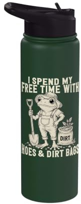 Hoes Dirt Bags Funny Gardening Pun Sarcastic Frog Stainless Steel Insulated Water Bottle