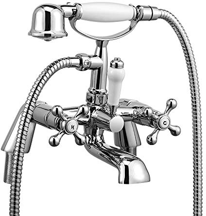 Wasserrhythm Rubinetti per vasca da bagno con attacco doccia vittoriano tradizionale telefono bagno vasca da bagno rubinetto di riempimento Deck Mounted Cross doppia maniglia doccia con maniglia