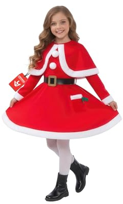 Morph Weihnachtskleid Mädchen, Festliches Halloween Kostüm Kinder | Kleid, Gürtel & Umhang, Rotes Weihnachts-Design, Zum Überziehen, Perfekt für Halloween, Ideal für Rollenspiele
