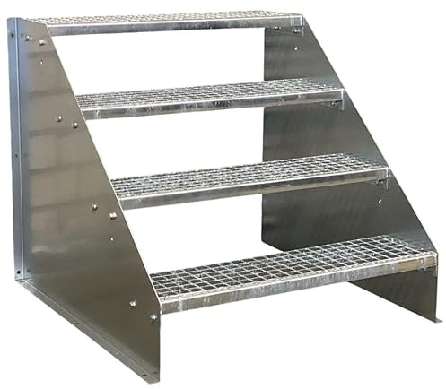 4 Stufen Standtreppe Stahltreppe freistehend Breite 90cm Höhe 84cm Verzinkt/Robuste Außentreppe/Stabile Industrietreppe für den Außenbereich