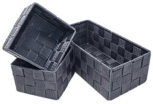 Storage Baskets, 3 Pack, Grey, Storage Baskets Sets, Woven Boxes for Home, Kitchens, Offices, Cupboards, Bathrooms, Shelves, Boxes