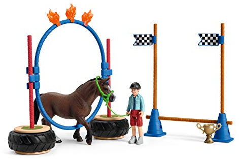 Schleich Farm World | Pony Agility Rennen 42482 | 26 Teile | Spielset ab 3 Jahren | Set mit Figuren, vielen Funktionen und zahlreichem Zubehör | schleich Bauernhof Spielfigur