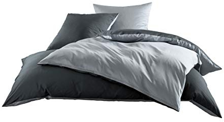 Bettwaesche-mit-Stil Mako Satin Baumwollsatin Wende Bettwäsche Garnitur - viele Farben und Größen (grau - anthrazit, 1x 135x200 + 1x 80x80 cm)