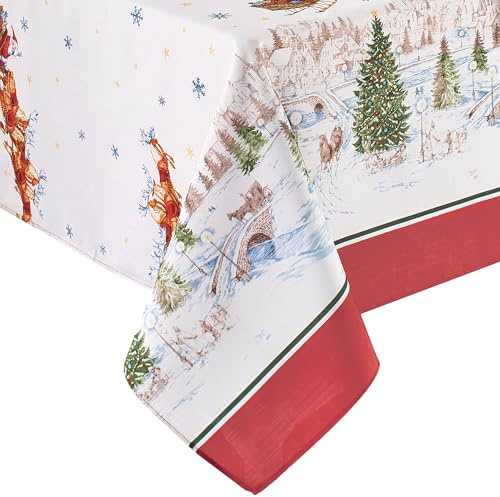Elrene Home Fashions - Tovaglia natalizia con Babbo Natale e slitta, resistente alle pieghe, 152 x 360 cm, rettangolare
