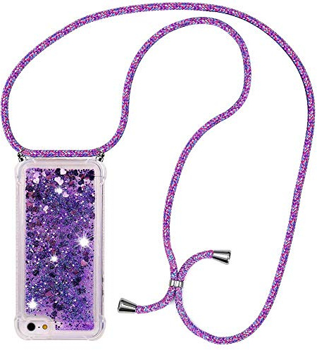 MXKOCO Handykette kompatibel mit iPhone 7 Plus/8 Plus Glitzer Flüssig Bewegende Treibsand Hülle mit Band Umhängetaschen+Hüllen mit Umhängeband Handykordel mit Schutzhülle Stylische Kette mit Hülle