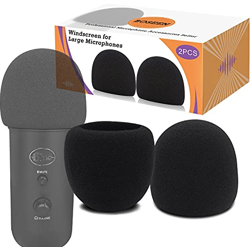 Foam Microphone Windscreen for Blue Yeti - Professional Pop Filter for 2.5 Inch Diameter Microphones Sponge Mic Cover 2Pcs