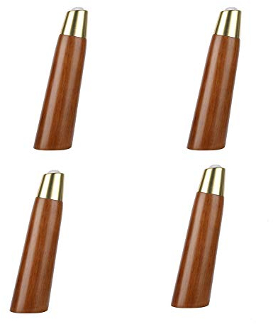 WSZGR 4 Stück Holz Tischbeine, La Vane Massivholz Schräg Konisch Ersatz Möbelfüße Möbelbeine mit Gold Messing Abdeckung & Montageplatten & Schrauben für Sofa Bett Schrank Stuhl(Walnut18cm)