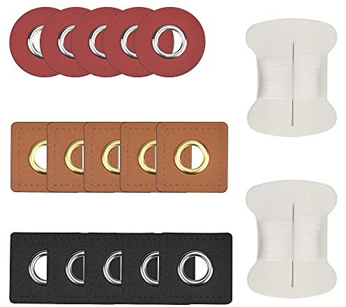 STCRERAG 36 Stück Nähabzeichen Kunstleder Leder Ösen Patches Kit Quadrat/Rund Selbstklebende Lederflicken mit 2 Bündel 30m Nähgarn Annähen für Kordeln Aufnäher Verschönerung Stricken DIY Zubehör