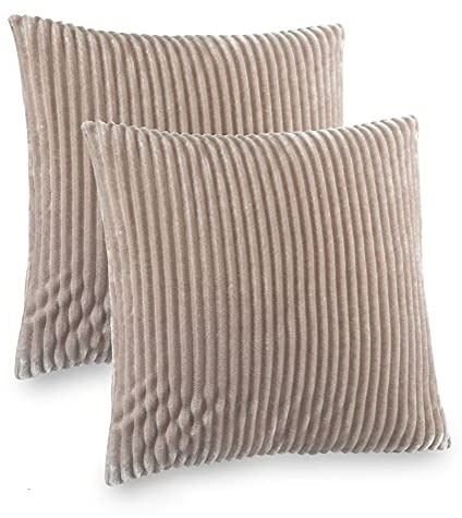 Kuscheli® 2er Set Kissenbezug im Doppelpack Cashmer Touch Fleece Kissenhülle, Sofakissen Kopfkissenbezug Kissenbezüge Couchkissen, Farbe:Taupe, Größe:2X 40x40 cm