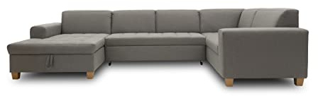 DOMO. collection Wohnlandschaft Sugar, Steppung & U-Form, hellgrau | Longchair links, großzügige Wohnlandschaft mit klassischem Design und eleganter Steppung, 162 x 333 x 199 cm (BxTxH)