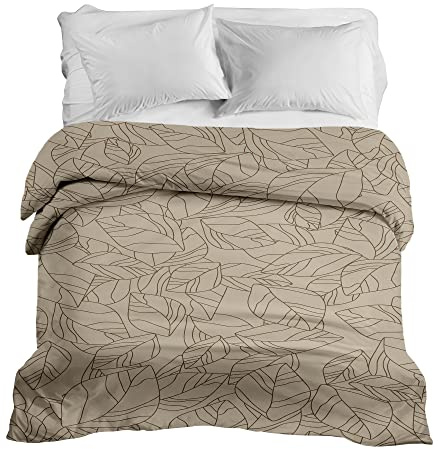 Gravity Gewichtsdecke Bezug - Schlaufen Bezugssystem mit Reißverschluss Baumwolle Deckenbezug für Erwachsene/Jugendliche Größe 150x220cm Blätter Pflanzen braun beige