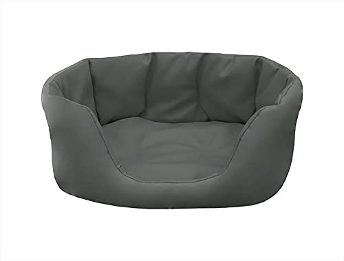 Juelle Hundebett aus Kunstleder, Bett Mittelhund Flauschiges Hundekissen, Sofa Paris S-XL (80x60 cm, Dunkle Popiel)