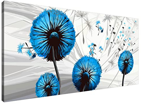 Estika Leinwand bilder - Pusteblume Blau - 115x55 cm, 1 teilige kunstdruck - Wandbilder wohnzimmer, schlafzimmer, Moderne wanddeko, Bild auf leinwand - Abstrakt blumen bilder - 5055A_1AE