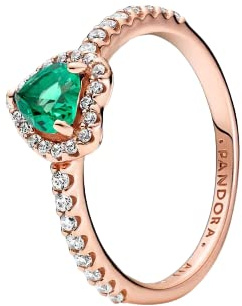 Pandora Timeless - Anello placcato in oro rosa 14k, con pietre di zirconia cubica incolori e cristallo verde a forma di cuore