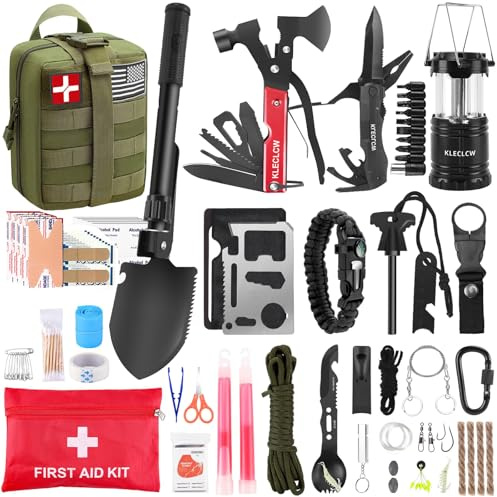 Gifts for Men Christmas Survival Kit and First Aid kit, 160 Pcs Emergency Supplies Camping Accessories with Upgraded Molle Bag, and Women Outdoor Adventure Camping Hiking Hunting (Green)