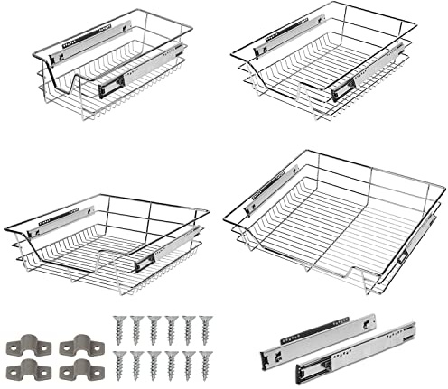 Daromigo Küchenschublade 4x Teleskopschublade 60cm Schrankbreite 25 Kg Tragkraft Korbauszug Schrankauszug Werkstattschublade