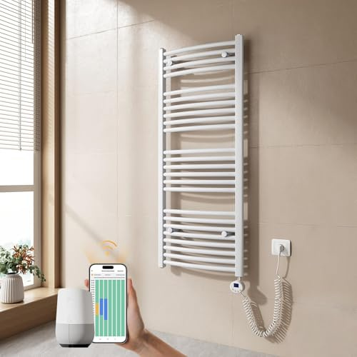 EMKE Radiador Toallero Eléctrico para Baño,120 x 50 cm, 500 W,Blanco | Secatoallas eléctrico con WiFi termostato, Toallero Electrico Baño