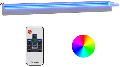 vidaXL Wasserfall Element mit RGB LEDs Schwalldusche Schwallbrause Pool-Fontäne Wasserfontäne Wasserspiel für Gartenteich Pool Deko Edelstahl 90cm