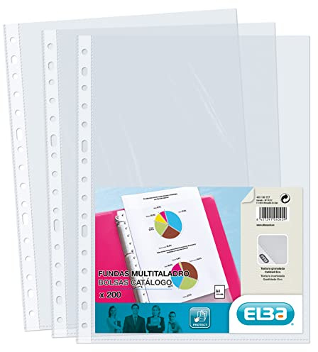 Elba Fundas Plástico A4 Transparente, 200 Fundas